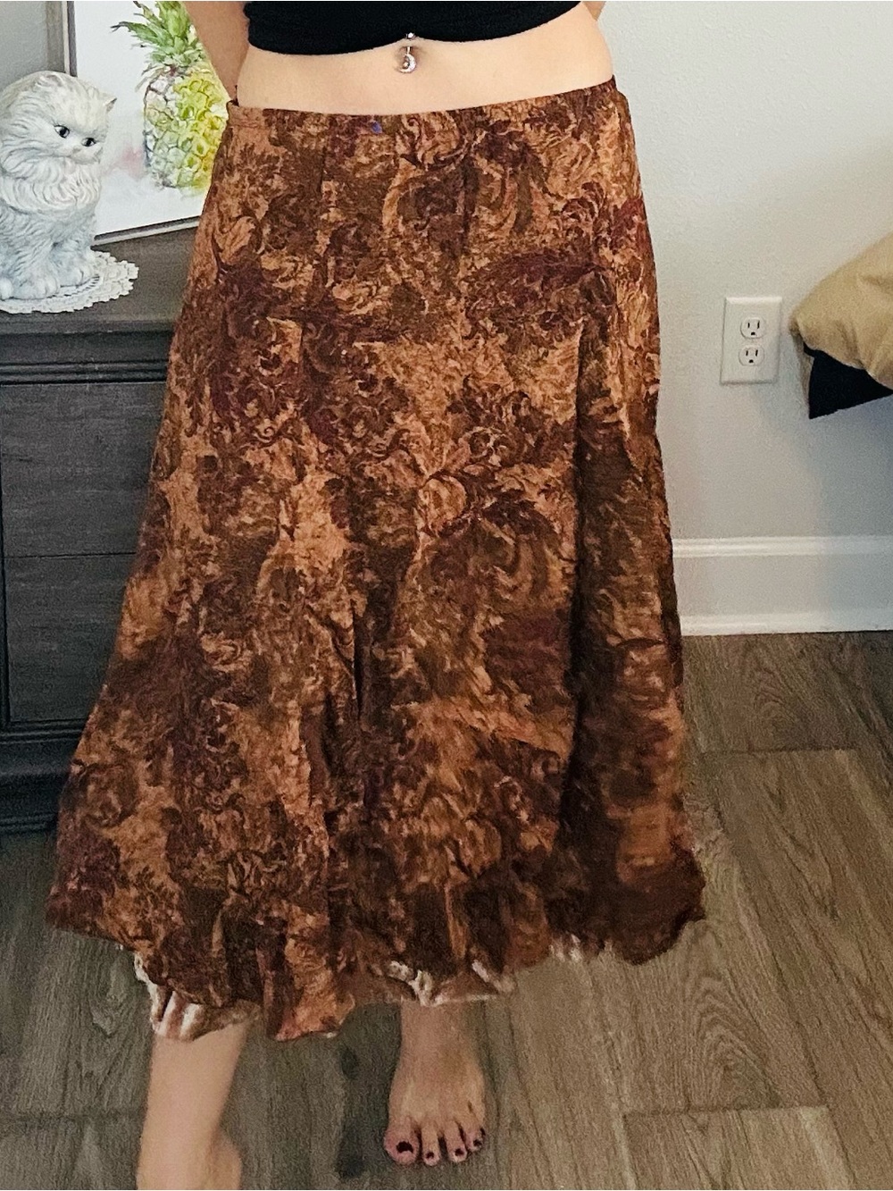 J. Jill Brown Marbled A-Line Midi Skirt
